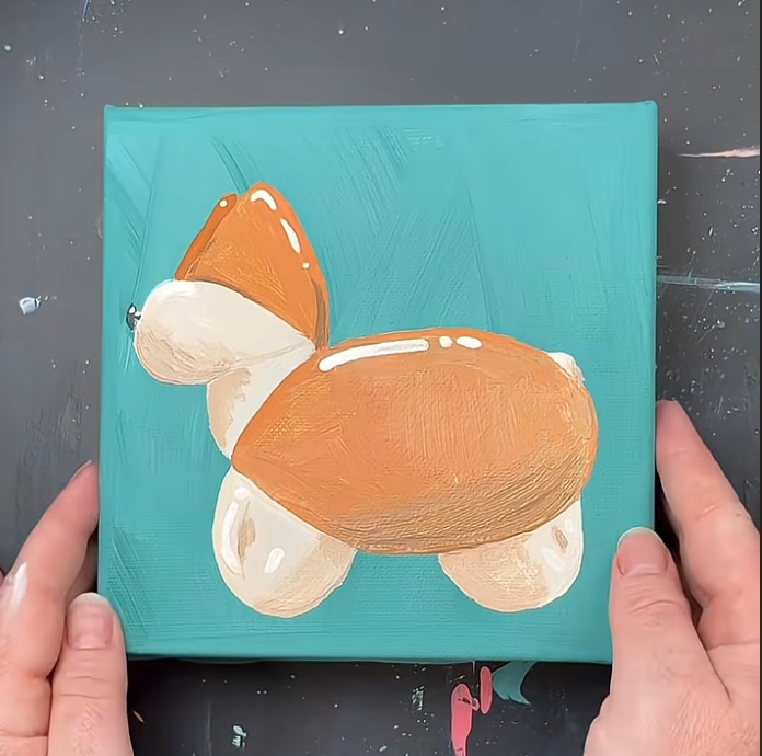 Corgi Balloon Animal Dog 6 x 6" canvas
